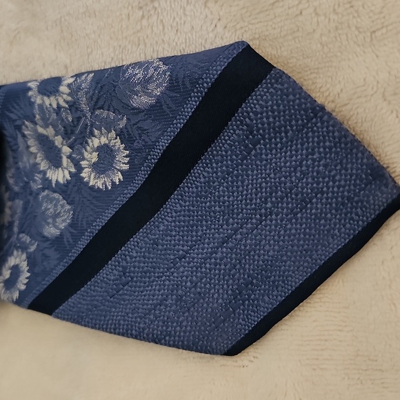 Vtg SEARS MCM Blue Sunflower Floral Striped Wide Clip-on Tie - Picture 4 of 8